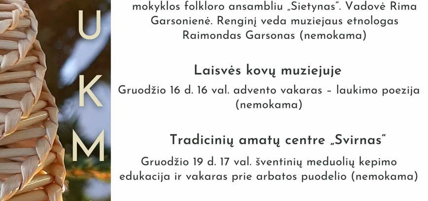 Edukacinės programos „Švenčių belaukiant“ Utenos kraštotyros muziejuje ir jo padaliniuose