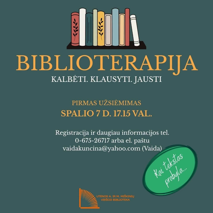 BIBLIOTERAPIJA. Kalbėti. Klausyti. Jausti | Pirmas užsiėmimas
