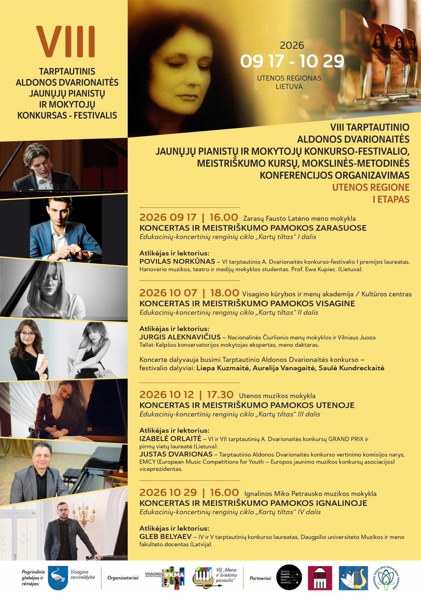 VIII Tarptautinis Aldonos Dvarionaitės jaunųjų pianistų ir mokytojų festivalis. Koncertas ir meistriškumo pamoka Utenoje.