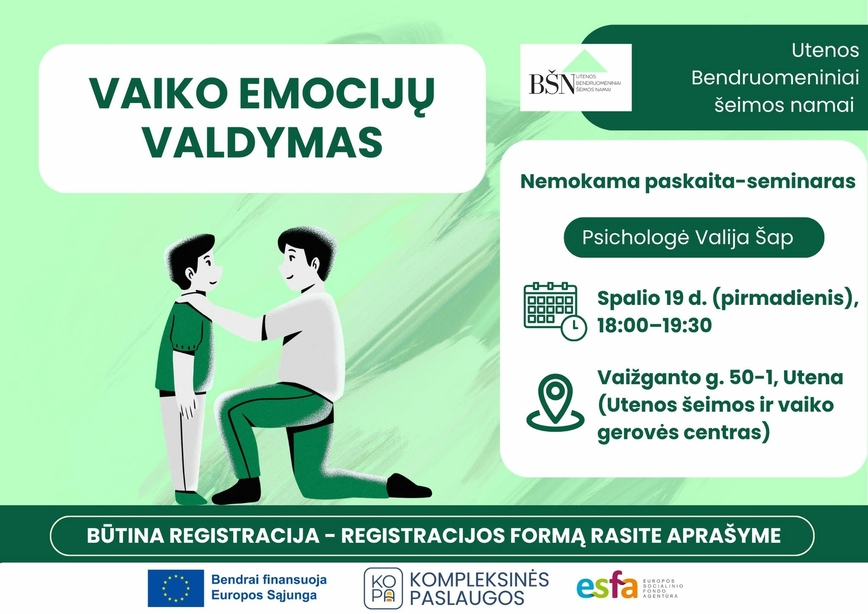Paskaita-seminaras: „Vaiko emocijų valdymas”