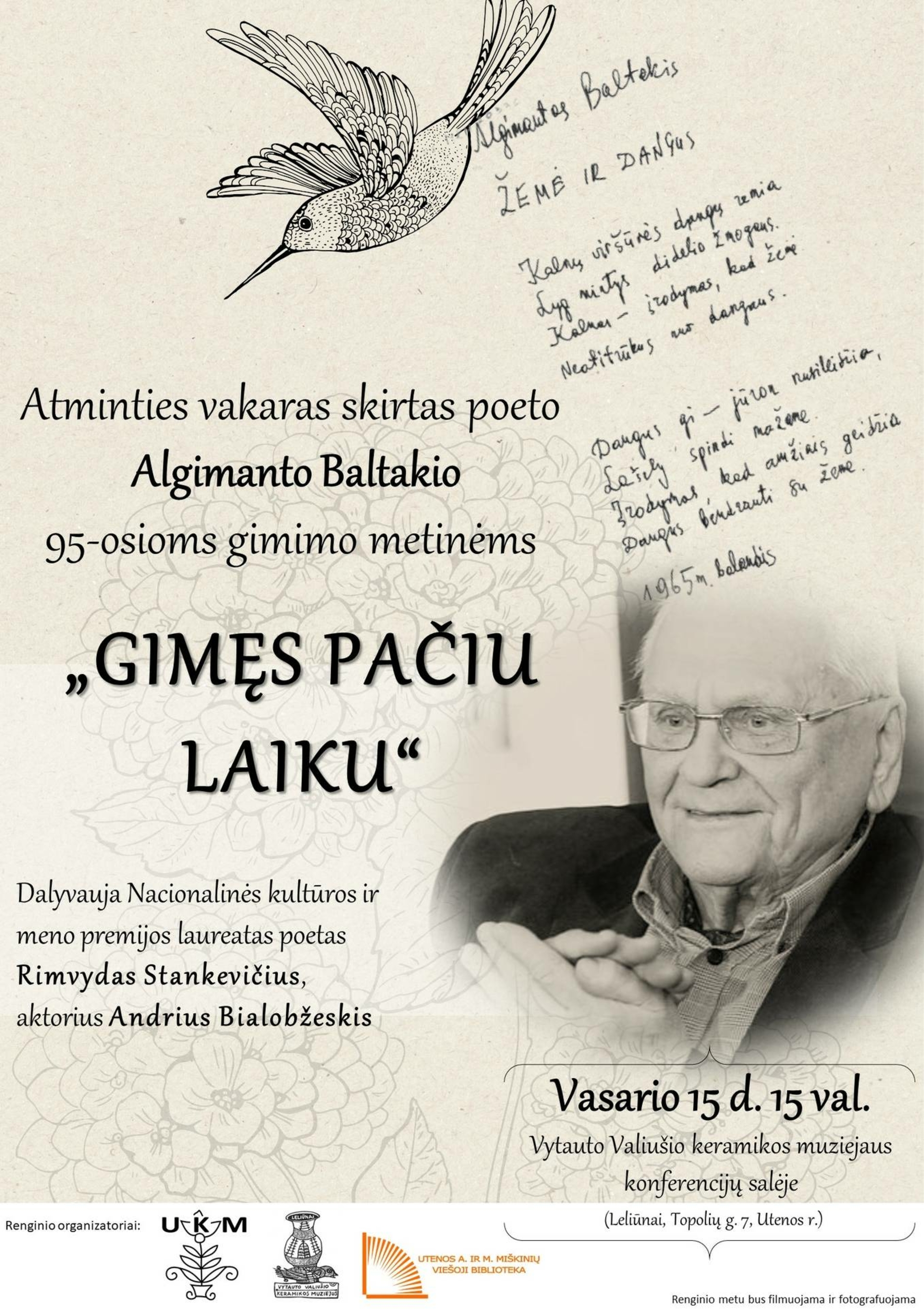 Atminties vakaras „Gimęs pačiu laiku“