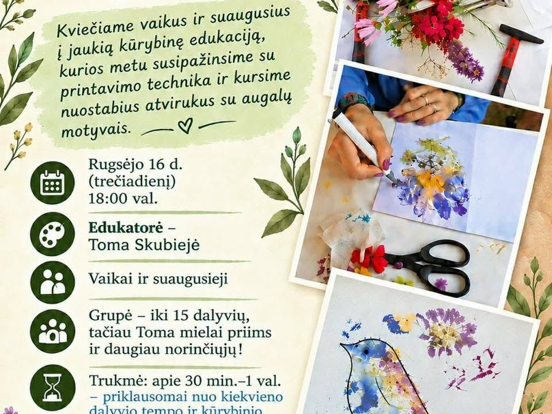 Kūrybinė printavimo edukacija su Toma Skubieje