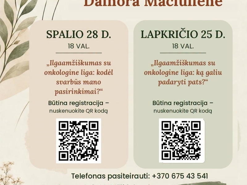 "Ilgaamžiškumas su onkologine liga: kodėl svarbūs mano pasirinkimai" | spalio 28 d.